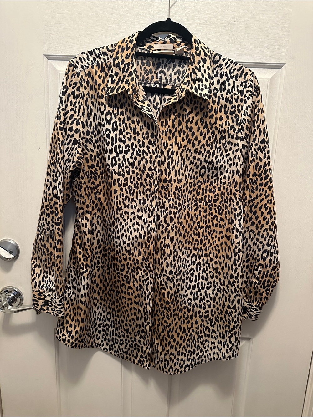 Chico's Leopard Print Button-Down Shirt - Brown/Black 100% Cotton Size L (12)